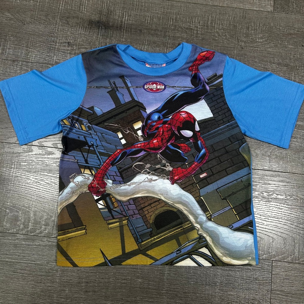 Vintage 2004 Marvel Spider-Man‎ Graphic T-Shirt Kids Size 12/14 Blue Y2K Tee